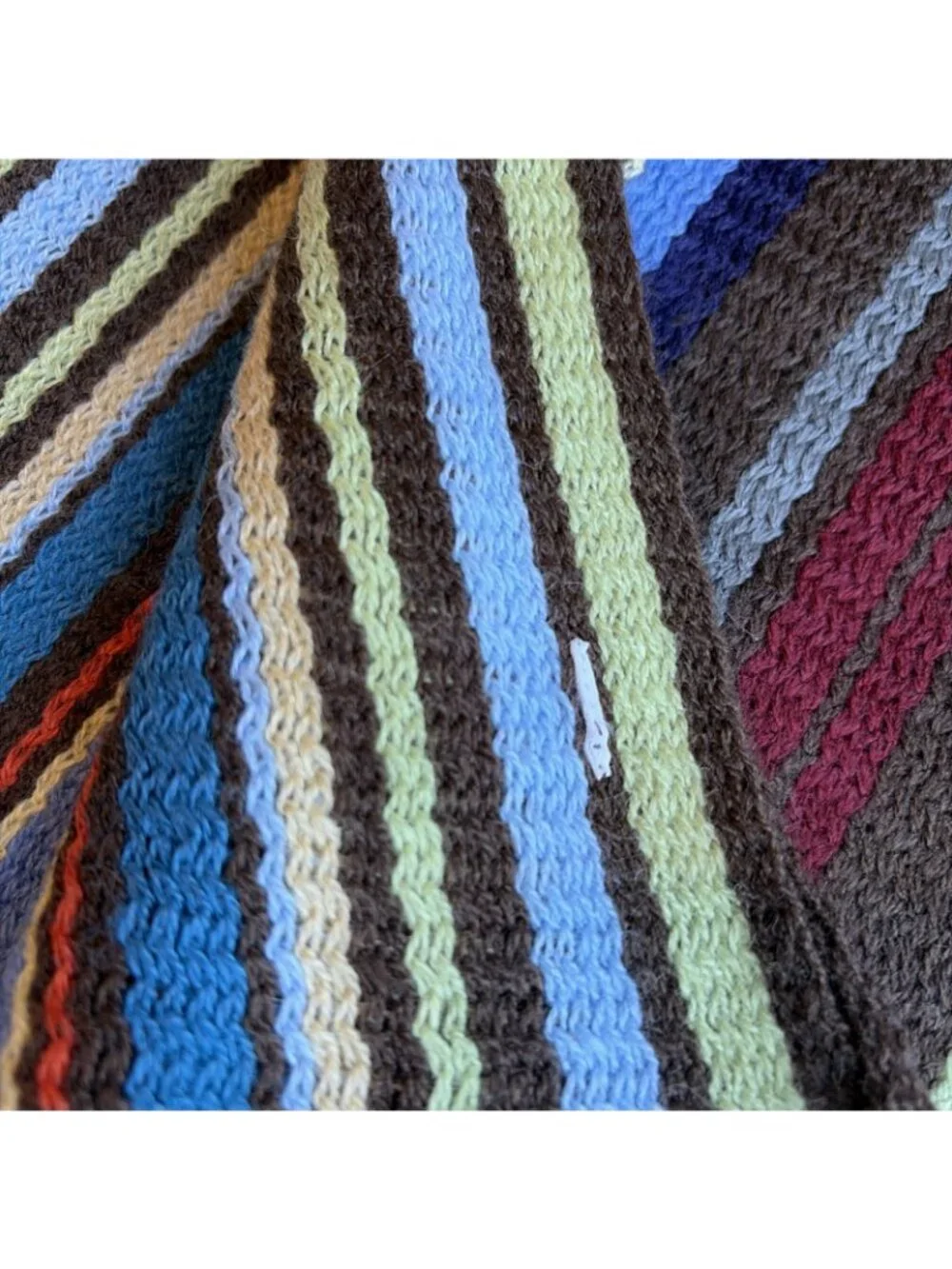 Vintage Y2K Vertical Striped Scarf Warp Knit Fringe Rainbow Colorful 10X74